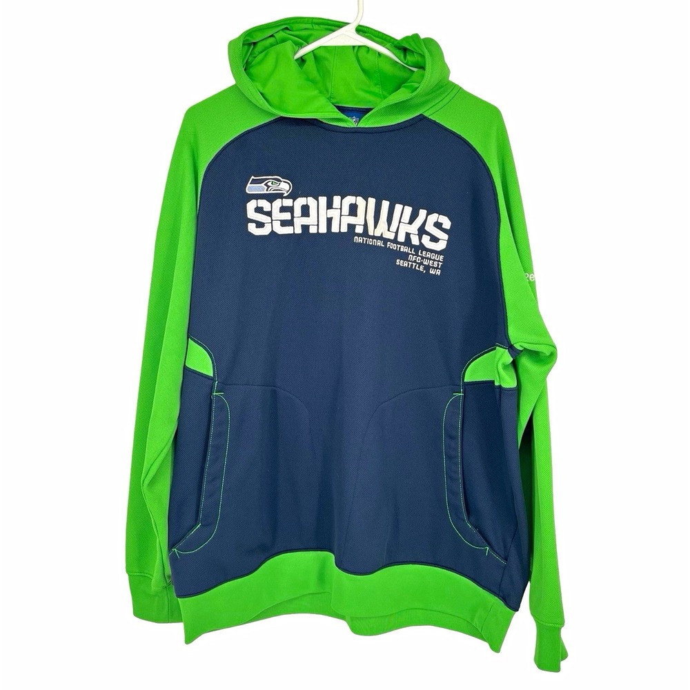 Reebok Seattle Seahawks NFL On Field Pullover Hoodie Sweatshirt Blue/Green L